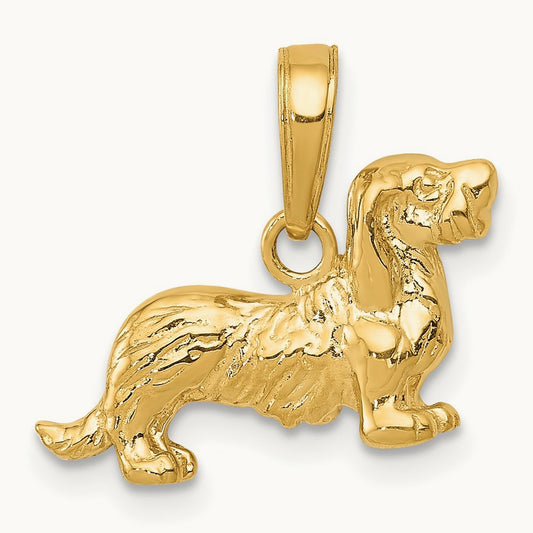 Long-Haired Dachshund Dog Pendant, 14K