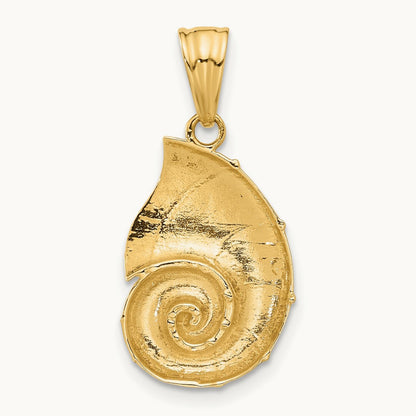 Polished and Diamond Cut Nautilus Shell Pendant, 14K with White Rhodium