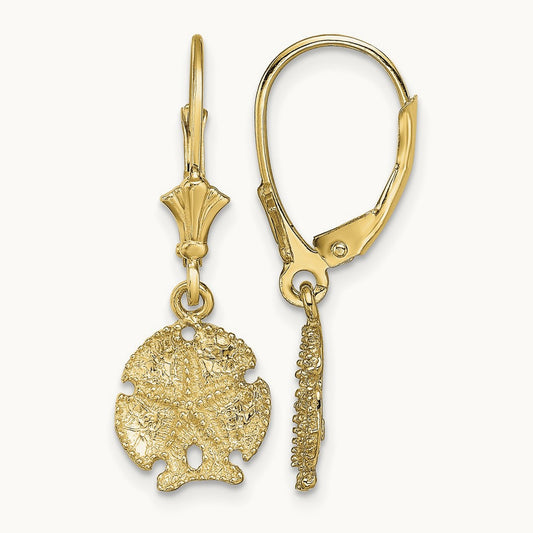 Sand Dollar W/Star Leverback Earrings, 14K