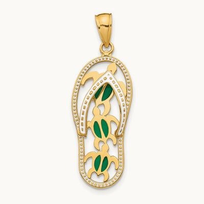 Enamel Cut-out Flip Flop w/ Sea Turtles Pendant, 14K