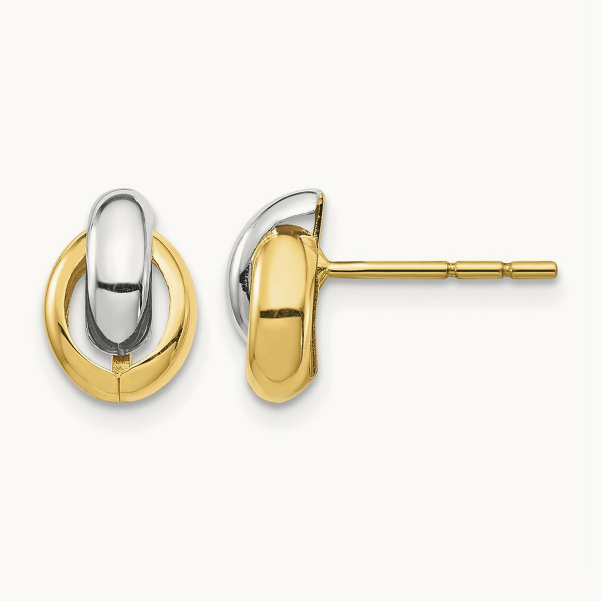 & White Rhodium Oval Post Earrings, 14K