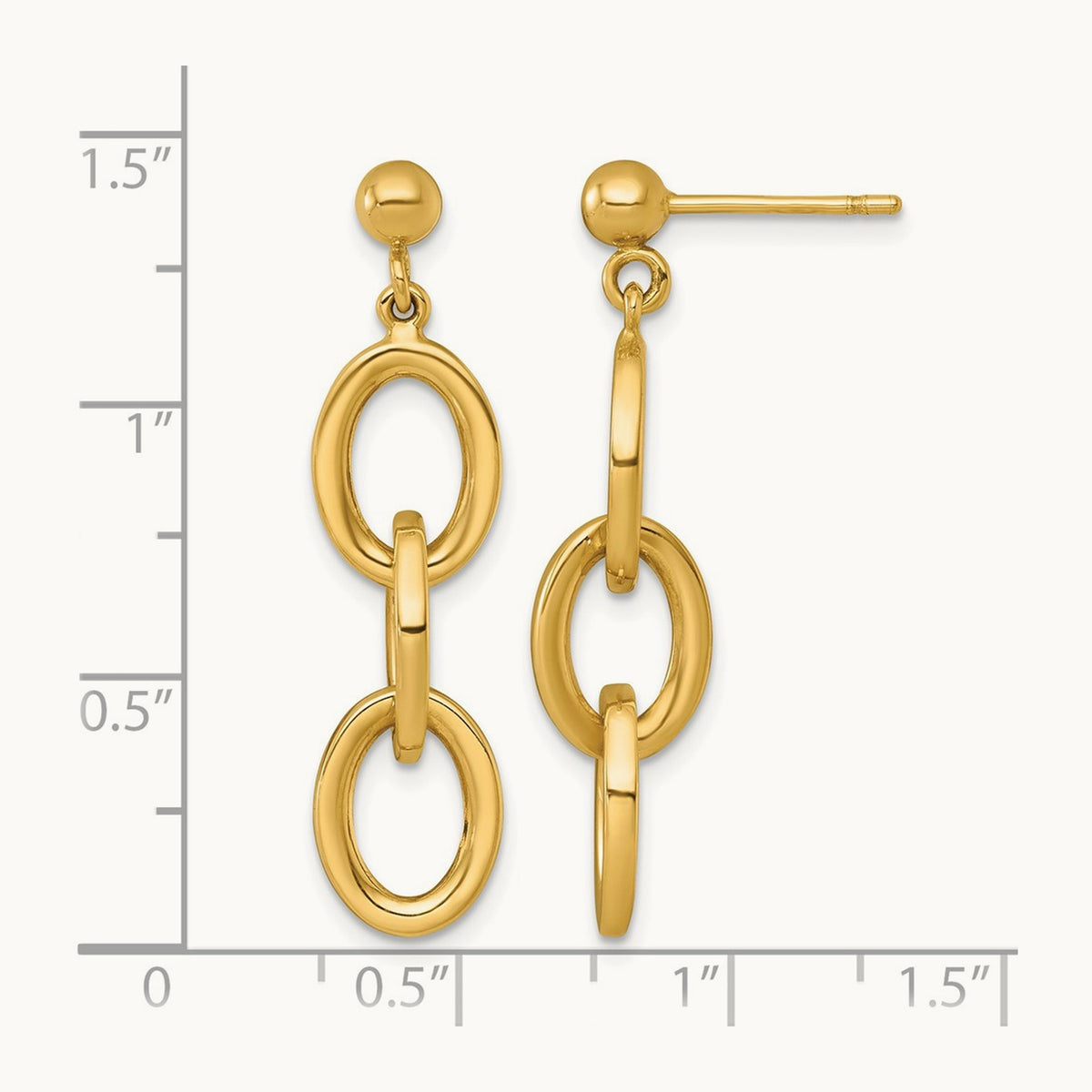 Polished Round Oval Chain Dangle Post Earrings, 14K