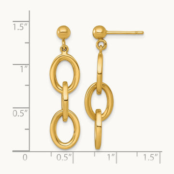 Polished Round Oval Chain Dangle Post Earrings, 14K