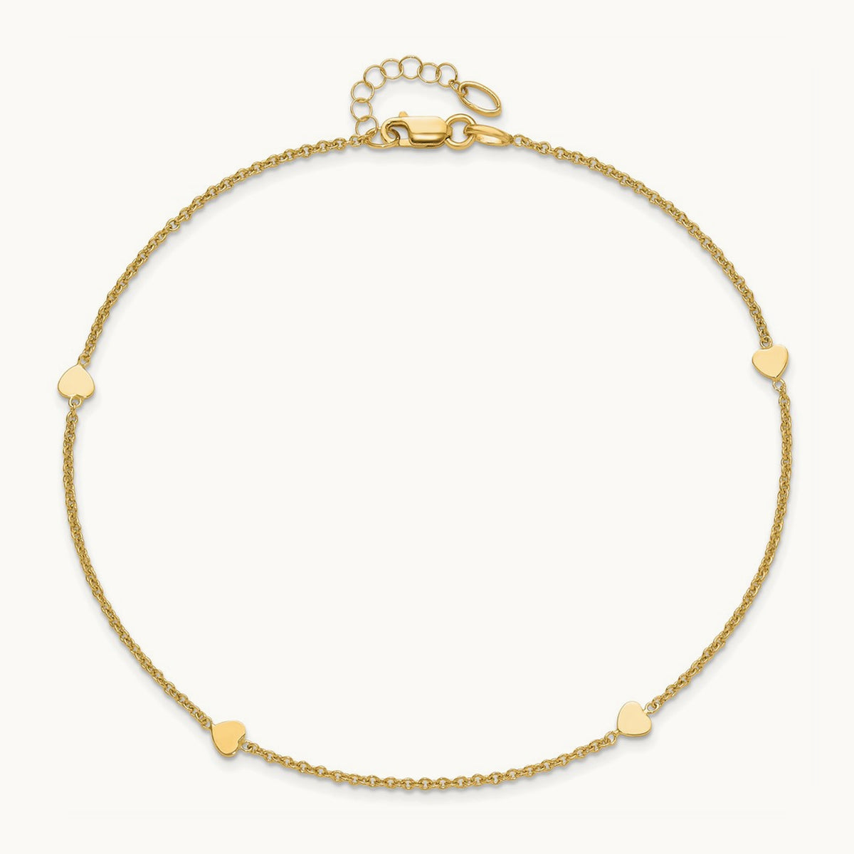 Polished Hearts 10in Plus 1in ext. Anklet, 14K
