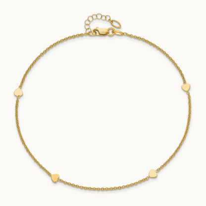 Polished Hearts 10in Plus 1in ext. Anklet, 14K