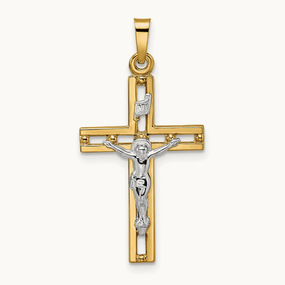 Polished Solid INRI Crucifix Pendant — 32.9mm