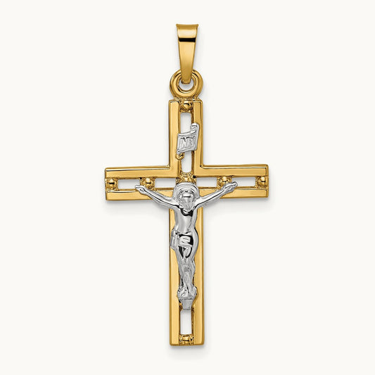 Polished Solid INRI Crucifix Pendant — 32.9mm