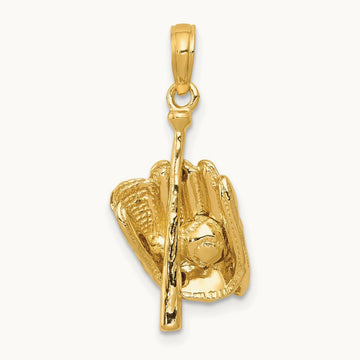 Polished 3-D Glove/Bat/Baseball Pendant