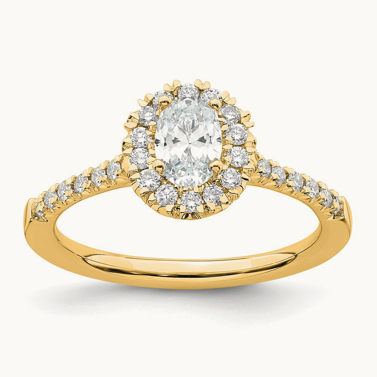 Oval Semi-Mount Halo Engagement Ring, 0.25-0.50 ct tw Lab-Grown Diamond — 14K Yellow Gold, 7