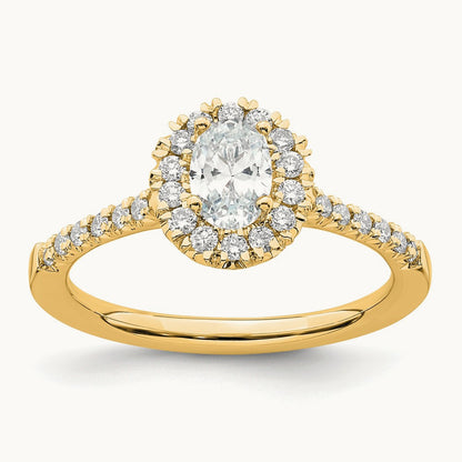 Oval Semi-Mount Halo Engagement Ring, 0.25-0.50 ct tw Lab-Grown Diamond — 14K Yellow Gold, 7