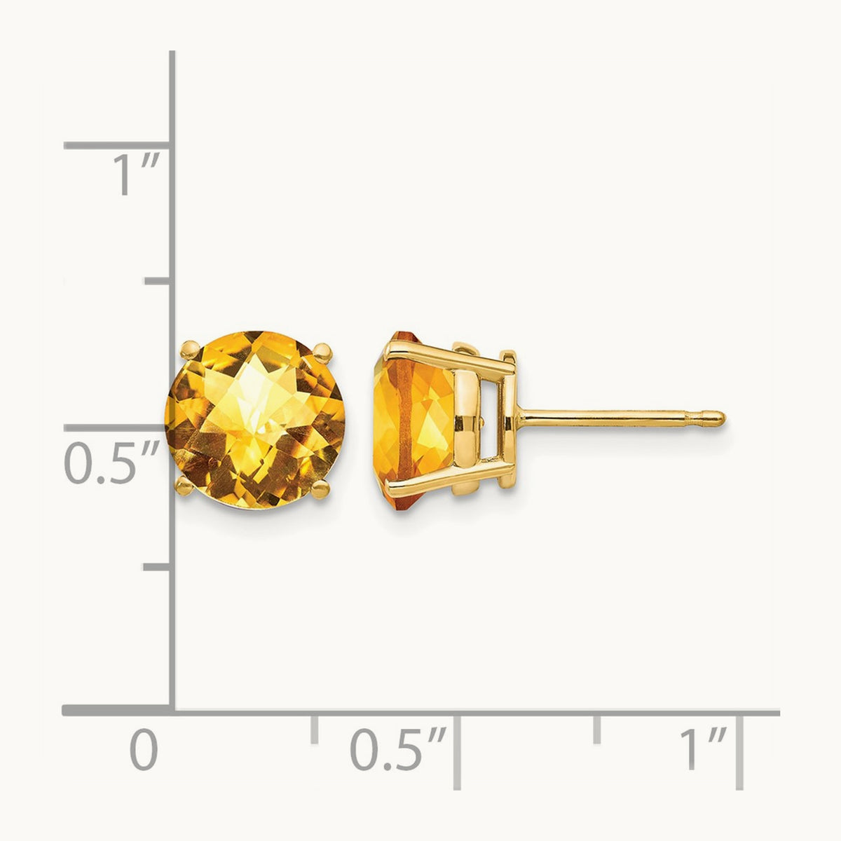 Citrine Checker Post Earrings, 8mm, 14K