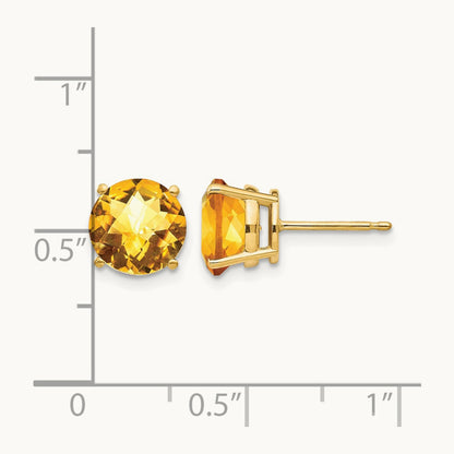Citrine Checker Post Earrings, 8mm, 14K