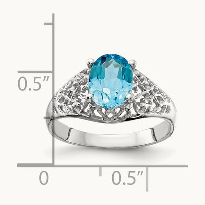 8x6mm Oval Blue Topaz ring, 14K White Gold