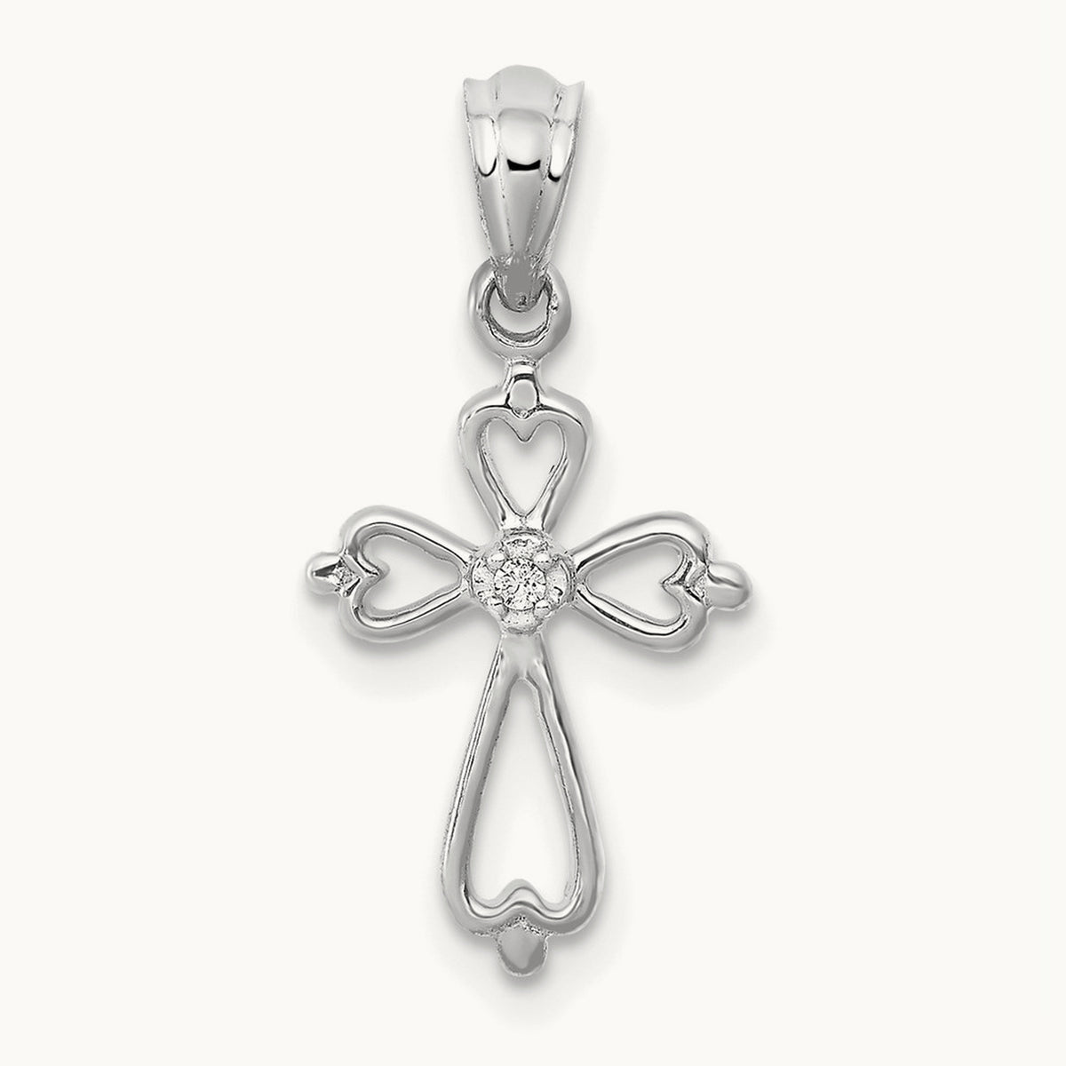 Diamond Accented Cross Pendant — 14K White Gold, 21.5mm