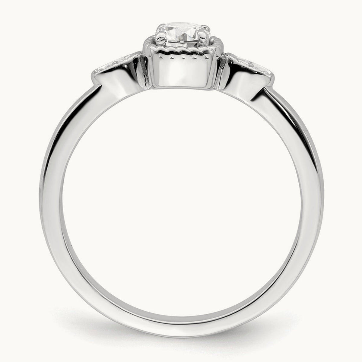 Petite Rope Edge Round Complete Diamond Ring — 14K White Gold, 7