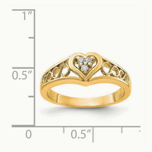 Polished AA Diamond Heart Ring, 14K