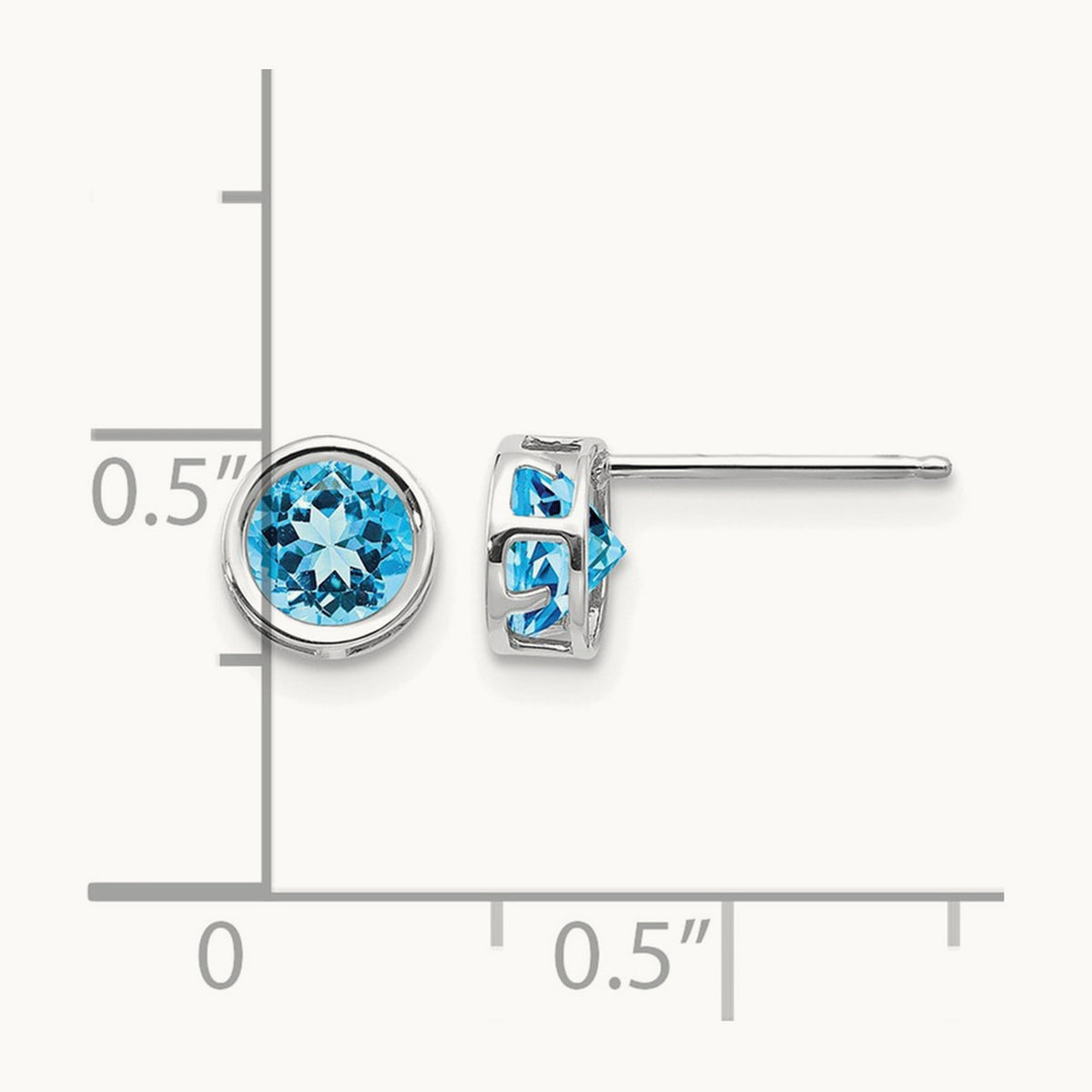 Bezel Blue Topaz Stud Earrings, 5mm, 14K White Gold