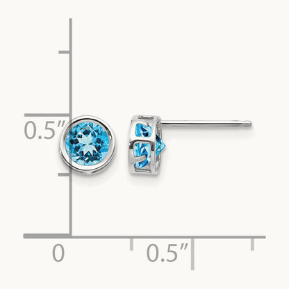 Bezel Blue Topaz Stud Earrings, 5mm, 14K White Gold
