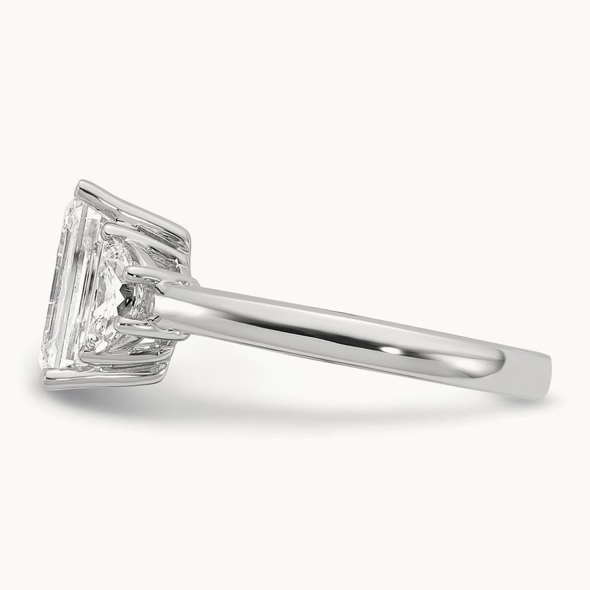 Semi-Mount Emerald & 1/2 Moon 3 Stone Engagement Ring, 0.25-1.00 ct tw Lab-Grown Diamond — 5/8 ct, 14K White Gold