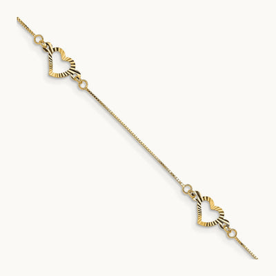 Fancy Heart Bracelet — 14K Yellow Gold