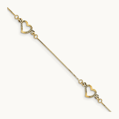 Fancy Heart Bracelet — 14K Yellow Gold