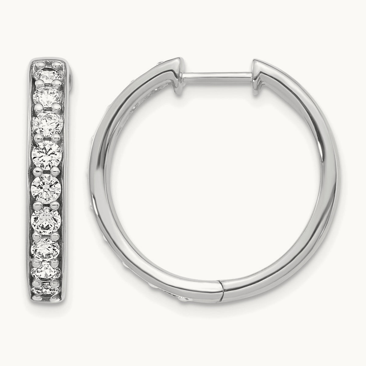 Diamond Hinged Hoop Earrings — 14K White Gold, 1.26 ct