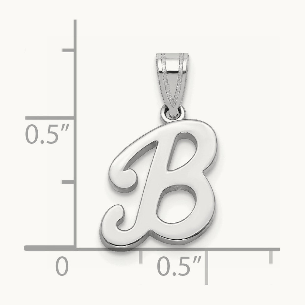 White Gold Script Letter B Initial Pendant, 14K White Gold
