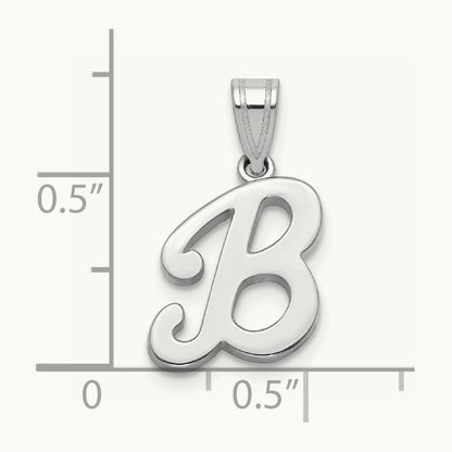 White Gold Script Letter B Initial Pendant, 14K White Gold