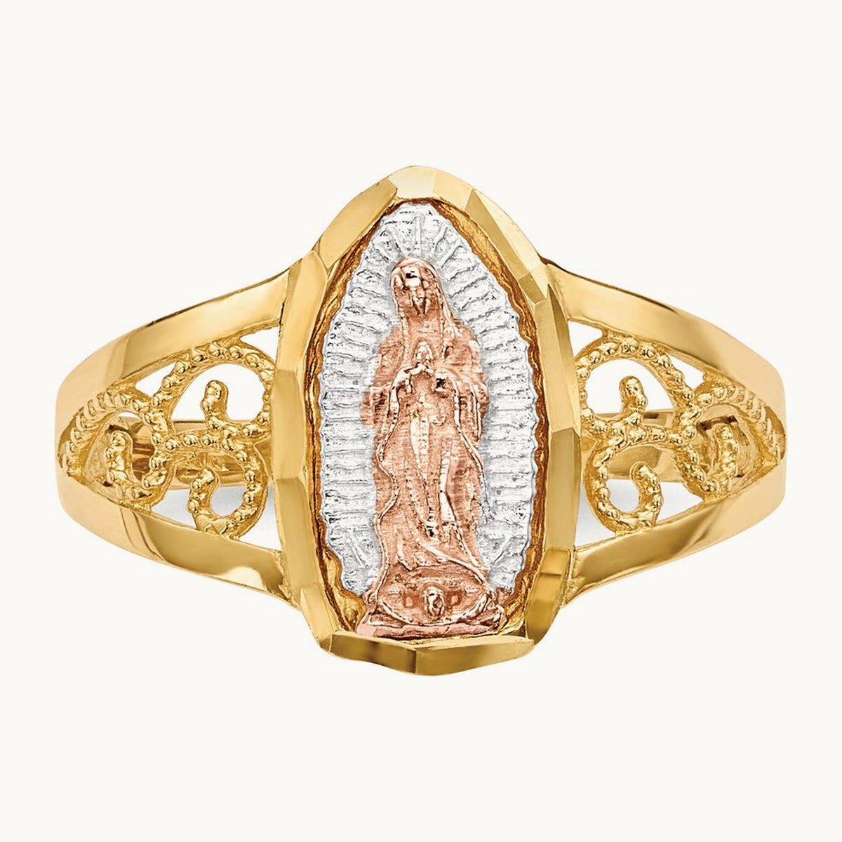 w/White Rhodium Lady of Guadalupe Ring, 14K Two-tone
