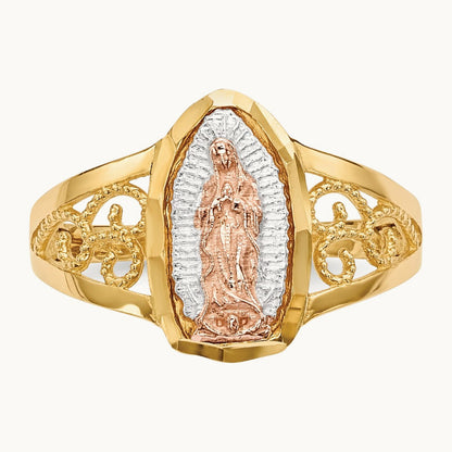 w/White Rhodium Lady of Guadalupe Ring, 14K Two-tone