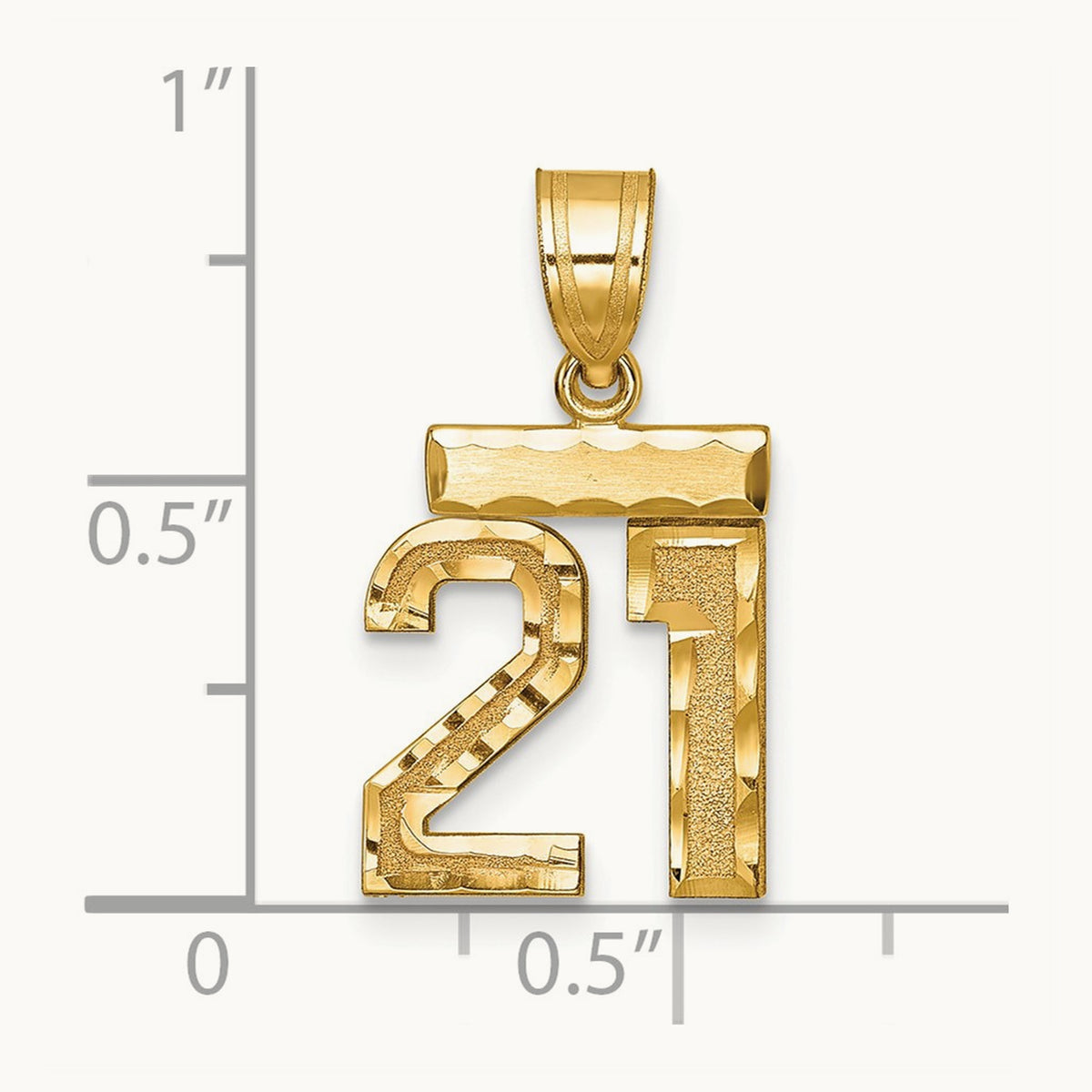 Small Brushed Diamond-cut Number 21 Charm, 14K