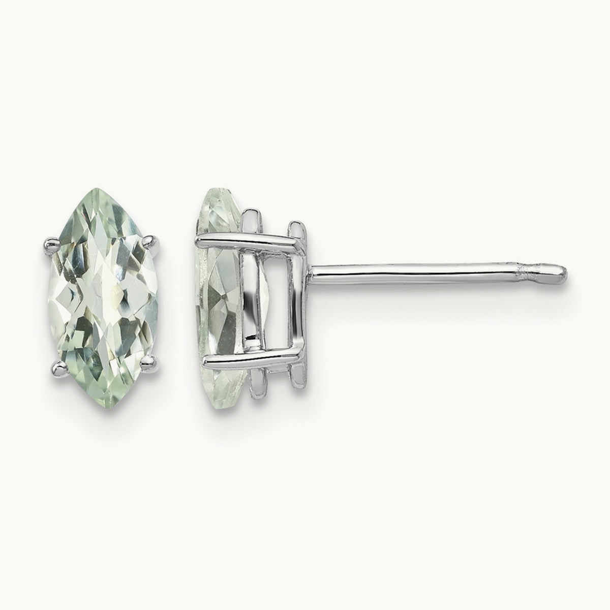 8x4mm Marquise Checker-Cut Green Quartz Earring, 14K White Gold