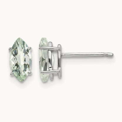 8x4mm Marquise Checker-Cut Green Quartz Earring, 14K White Gold