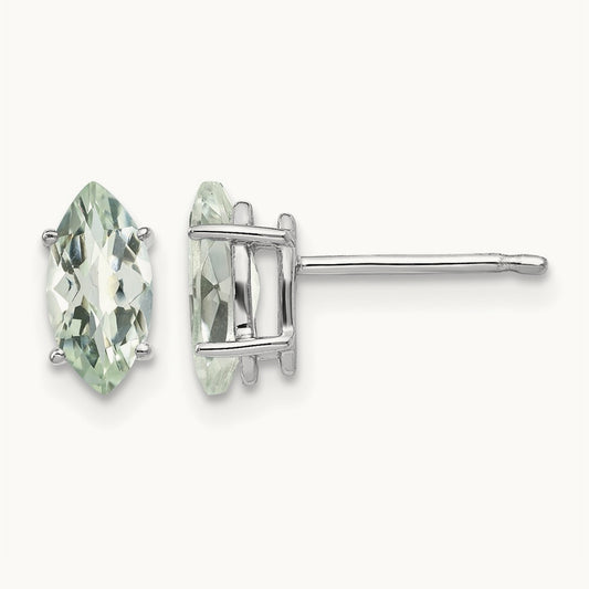 8x4mm Marquise Checker-Cut Green Quartz Earring, 14K White Gold