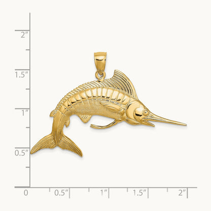 3-D Polished Satin White Marlin Charm, 14K