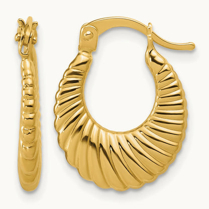 Polished and Grooved Hoop Earrings — Leslie's — 14mm