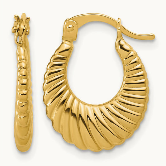 Polished and Grooved Hoop Earrings — Leslie's — 14mm