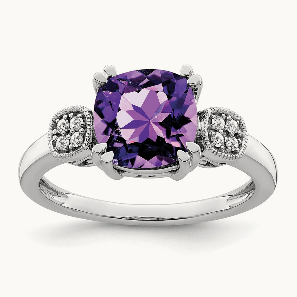 Amethyst and Diamond Ring, 14K White Gold