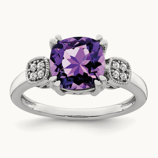 Amethyst and Diamond Ring, 14K White Gold