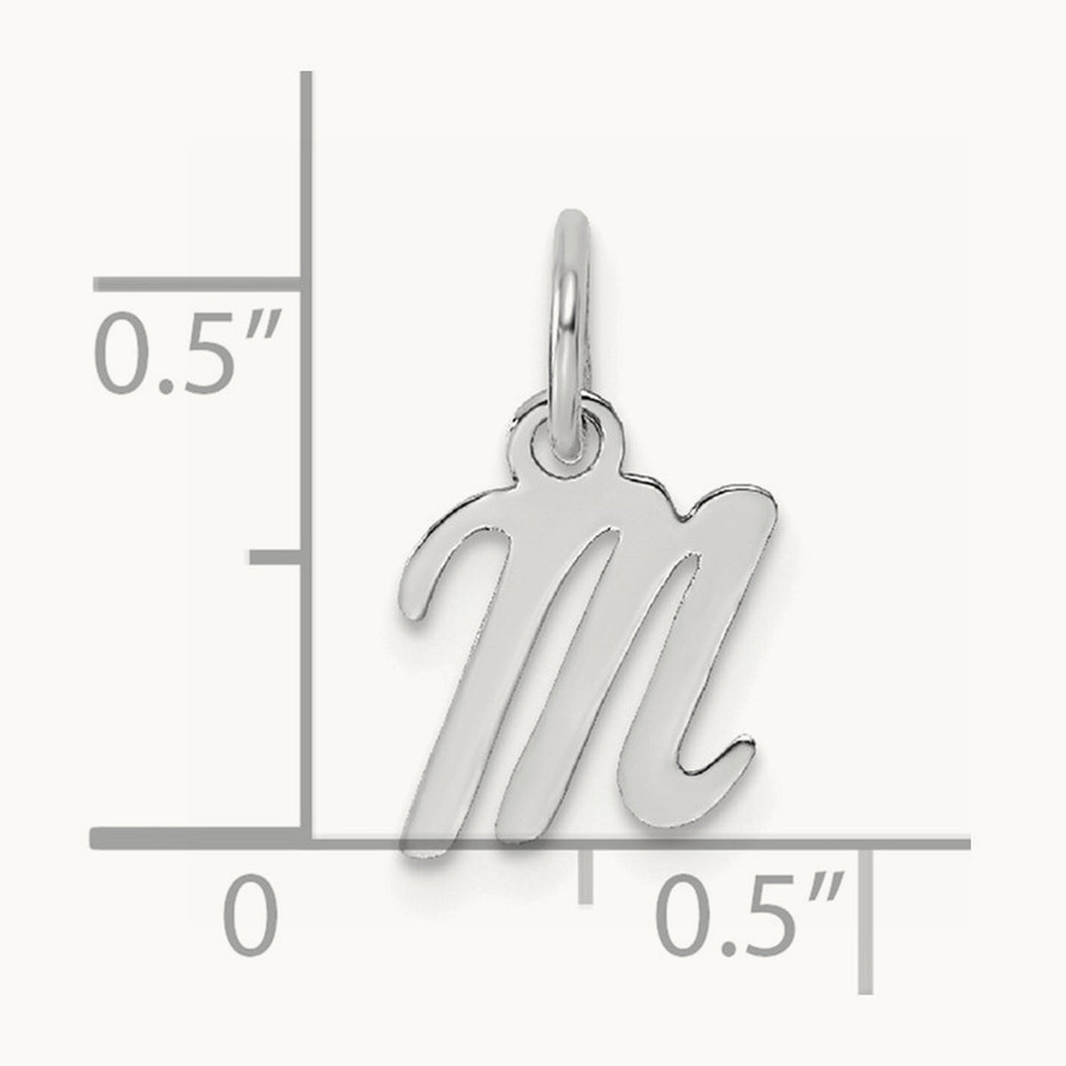 Small Script Letter M Initial Charm, 14K White Gold