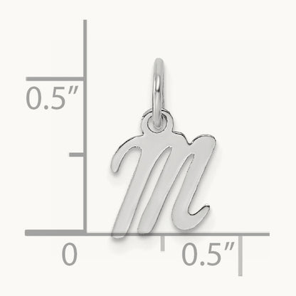 Small Script Letter M Initial Charm, 14K White Gold