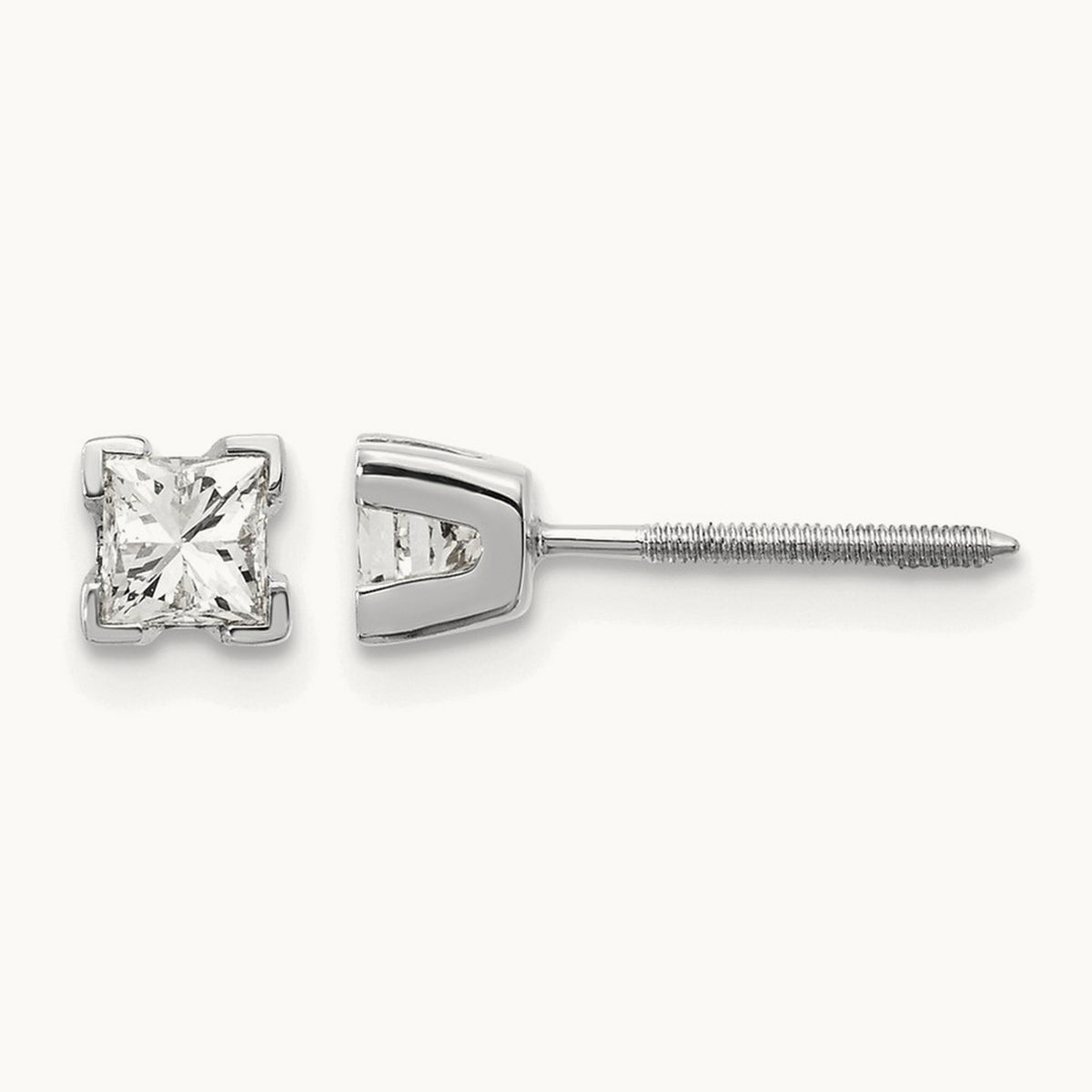 AA Quality Complete Princess Cut Diamond Earrings, 14K White Gold