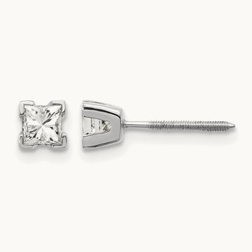 AA Quality Complete Princess Cut Diamond Earrings, 14K White Gold