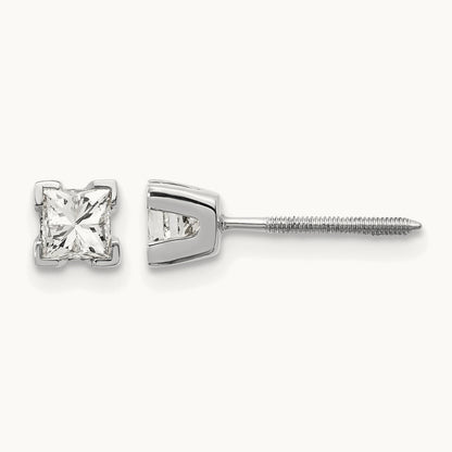 AA Quality Complete Princess Cut Diamond Earrings, 14K White Gold