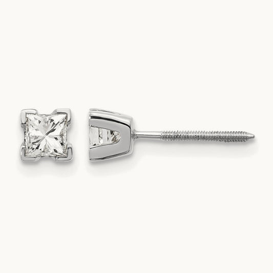 AA Quality Complete Princess Cut Diamond Earrings, 14K White Gold