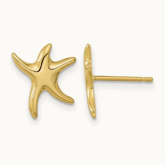 Polished Starfish Post Earrings, 14K