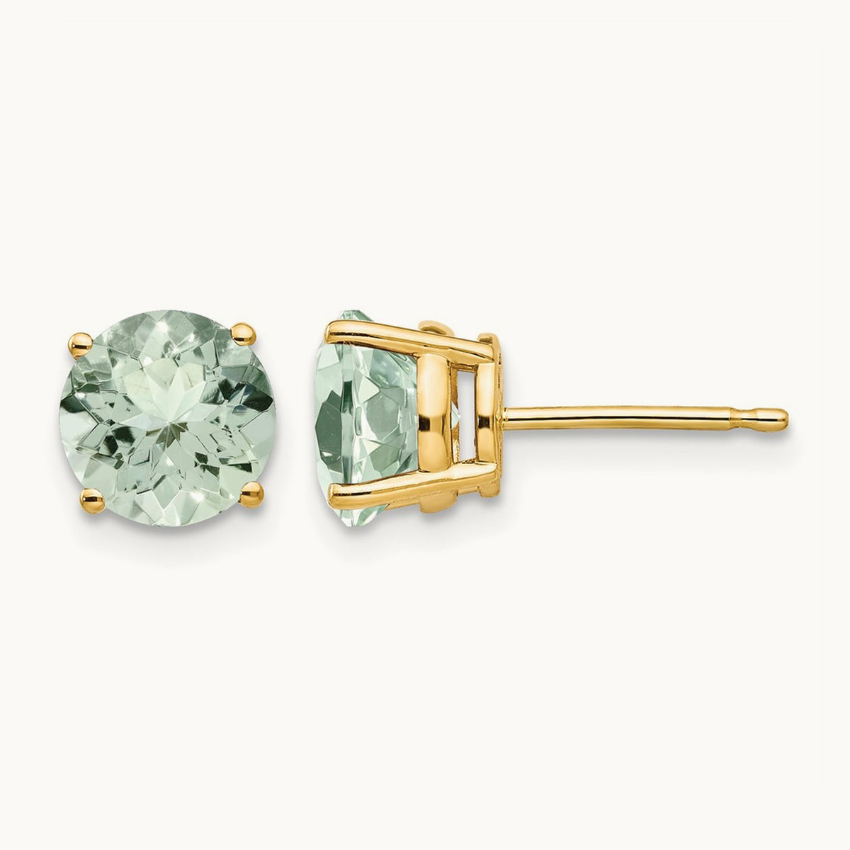 Round Green Quartz Earrings — 14K Yellow Gold, 7mm