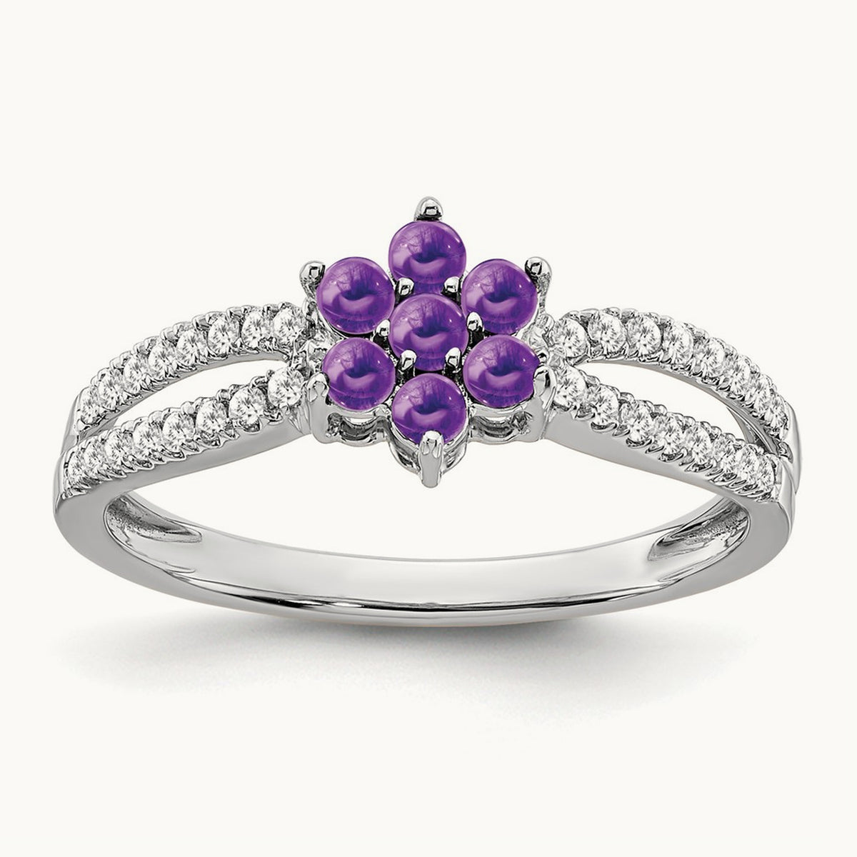 Amethyst and Diamond Floral Ring, 14K White Gold