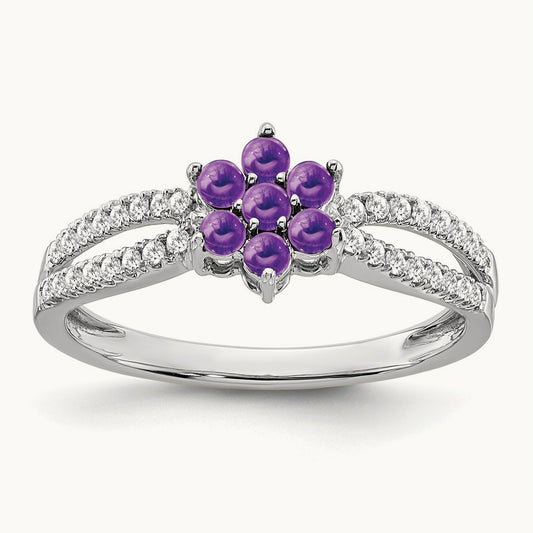 Amethyst and Diamond Floral Ring, 14K White Gold