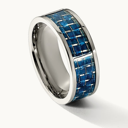 Polished with Blue Carbon Fiber Inlay Flat Band — photo set